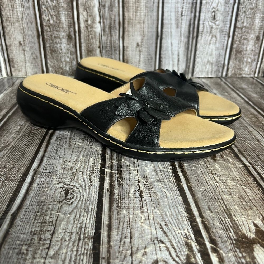 Cherokee Women’s Black Leather Comfort Sandal Size 7